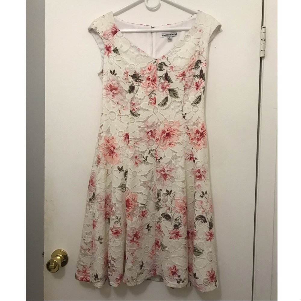 Madison Leigh White Floral Lace Overlay Midi Dress